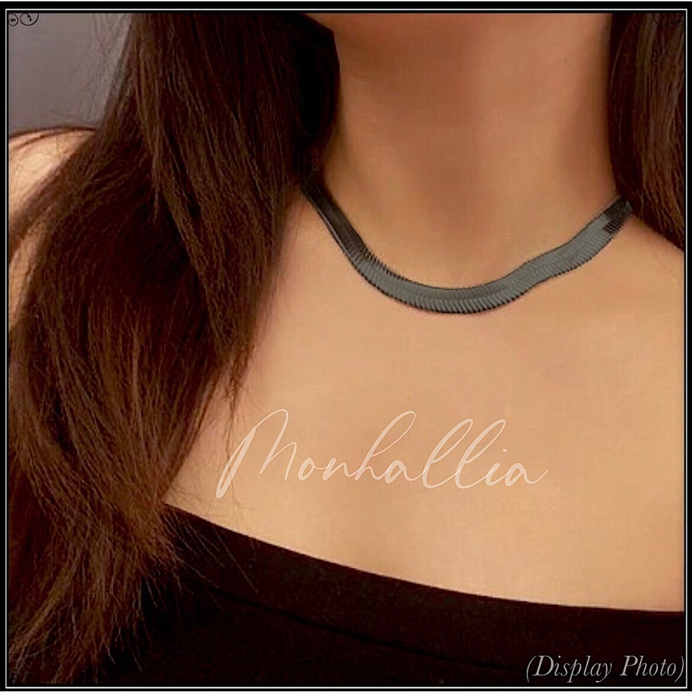 New Black Wide Omega Chain Snake Herringbone Necklace